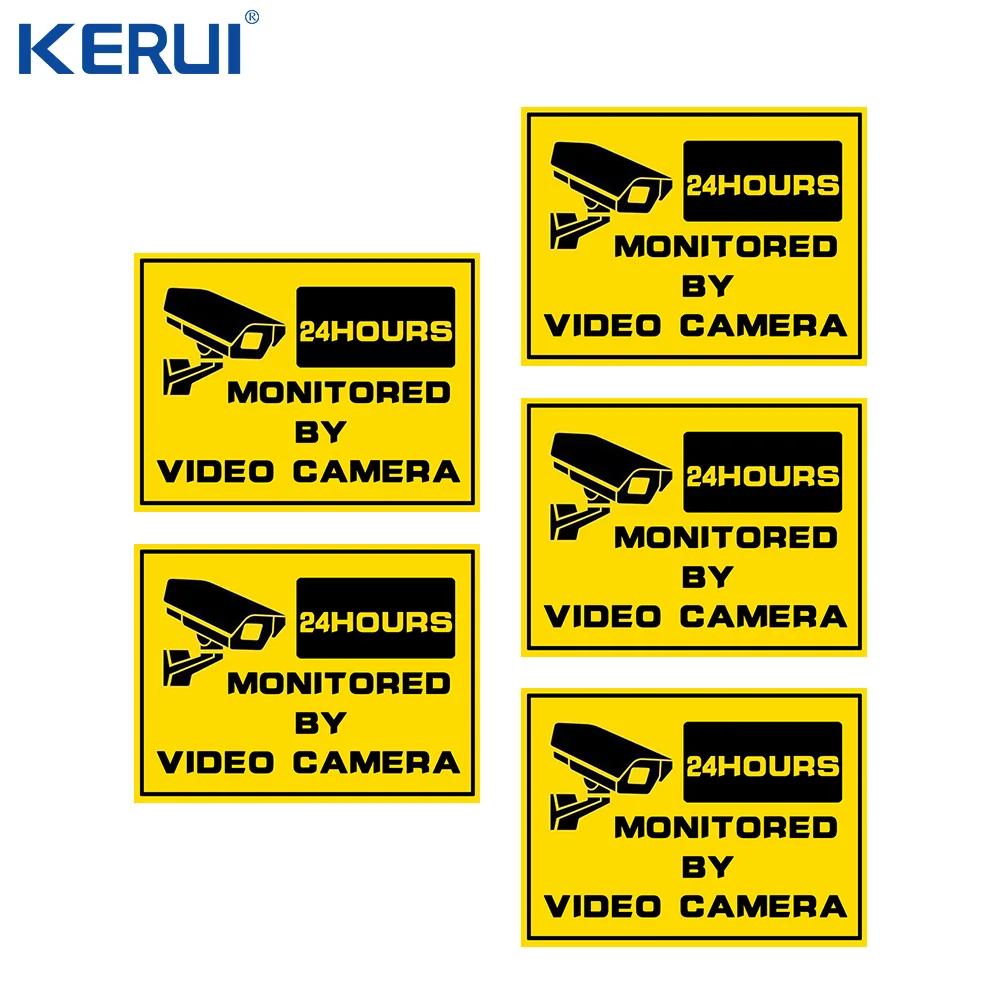 CCTV Camera Stickers Monitored Warning Signs Security Home Business Worded Alarm 