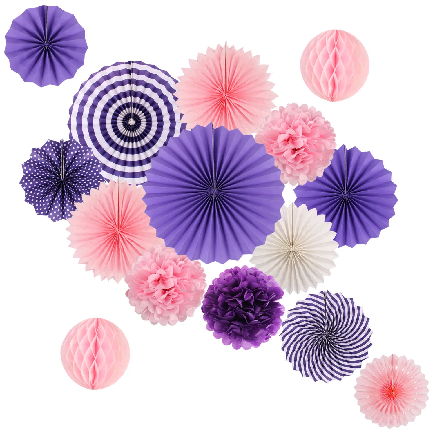 Zilue висящие украшения для вечеринки набор папиросная бумага веер бумага помпоны цветы для дня рождения девичник офисные вечерние украшения - Цвет: Pink Purple