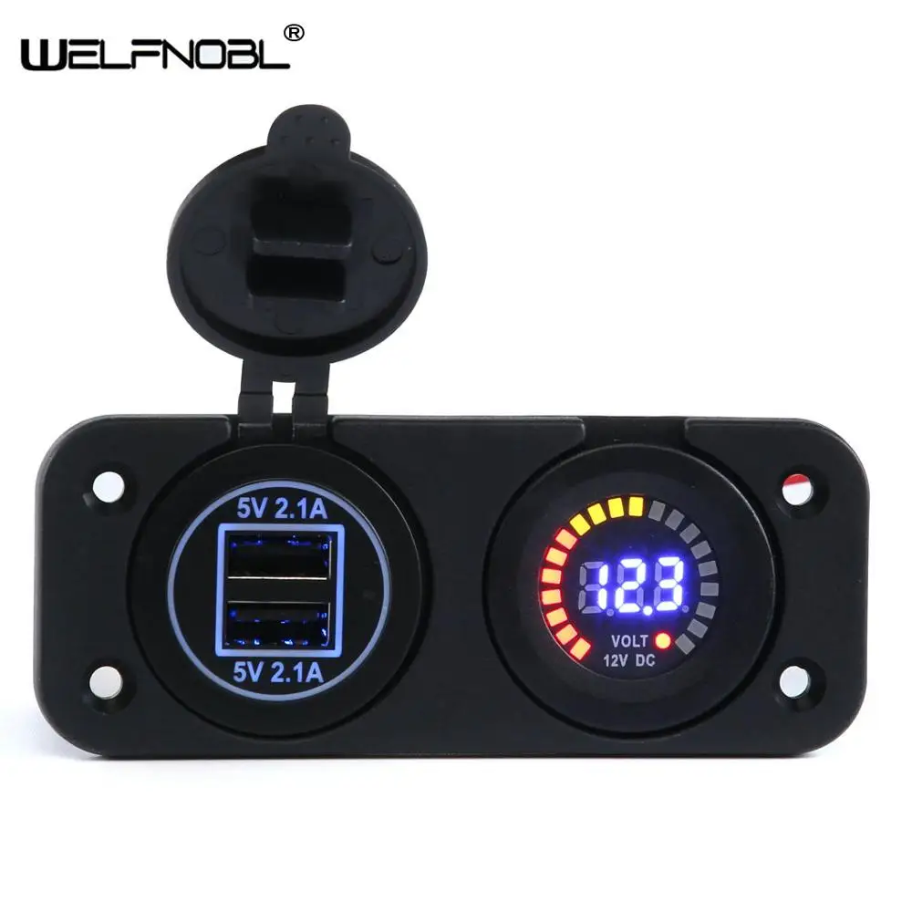 

12V 4.2A Colorful Voltmeter Dual Ports Digital USB Port Car Power with Led