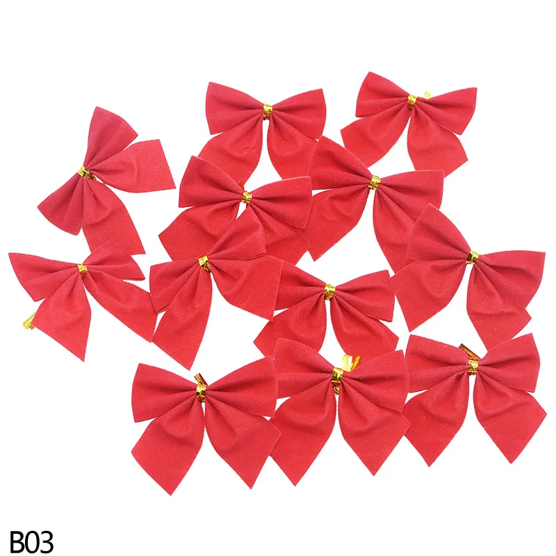 B03 red bow 12 шт./компл. золотой серебряный красный бант Рождественская елка висячие украшения Рождественский орнамент для DIY Новогодние украшения для рождественской вечеринки - Цвет: B03 red bow