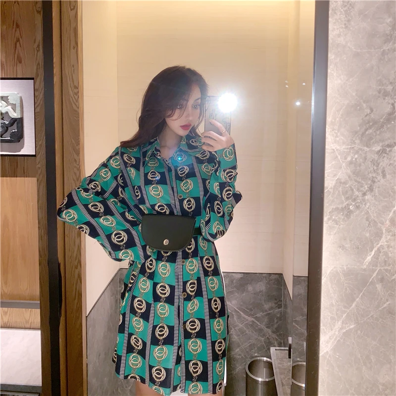 Neploe Женская модная рубашка средней длины винтажная цифровая печать Blusas Корейская Повседневная блузка рубашки с длинными рукавами женские топы 54346