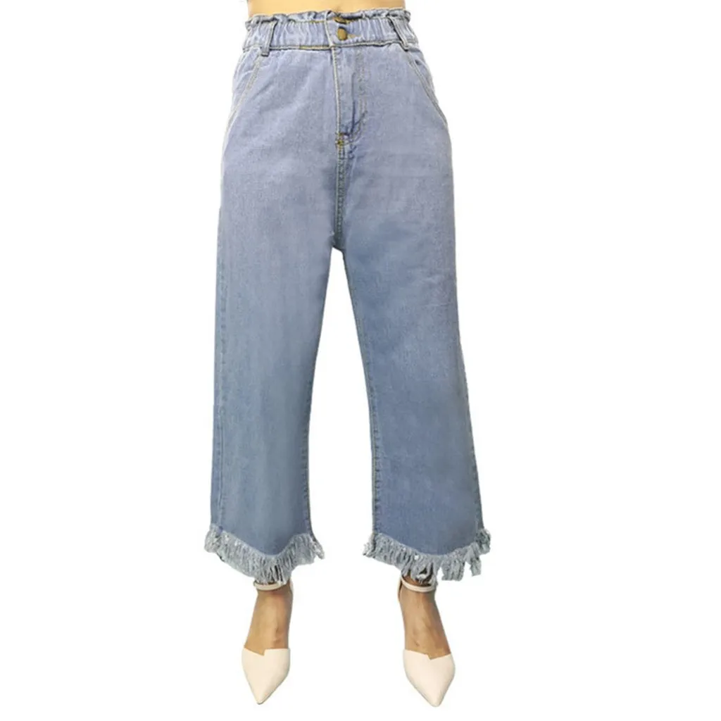 KANCOOLD размера плюс джинсы удобные, свободные, широкие в ноге, с имитацией лисьего Женские Имитация с эластичной талией Полная длинные штаны S-5XL - Цвет: LB