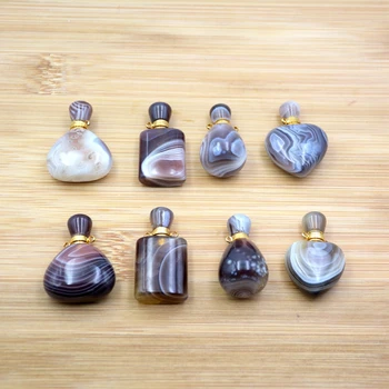 

Natural gems variety shape perfume bottle pendant persian agates essential oils diffuser Healing stone vial for necklace making