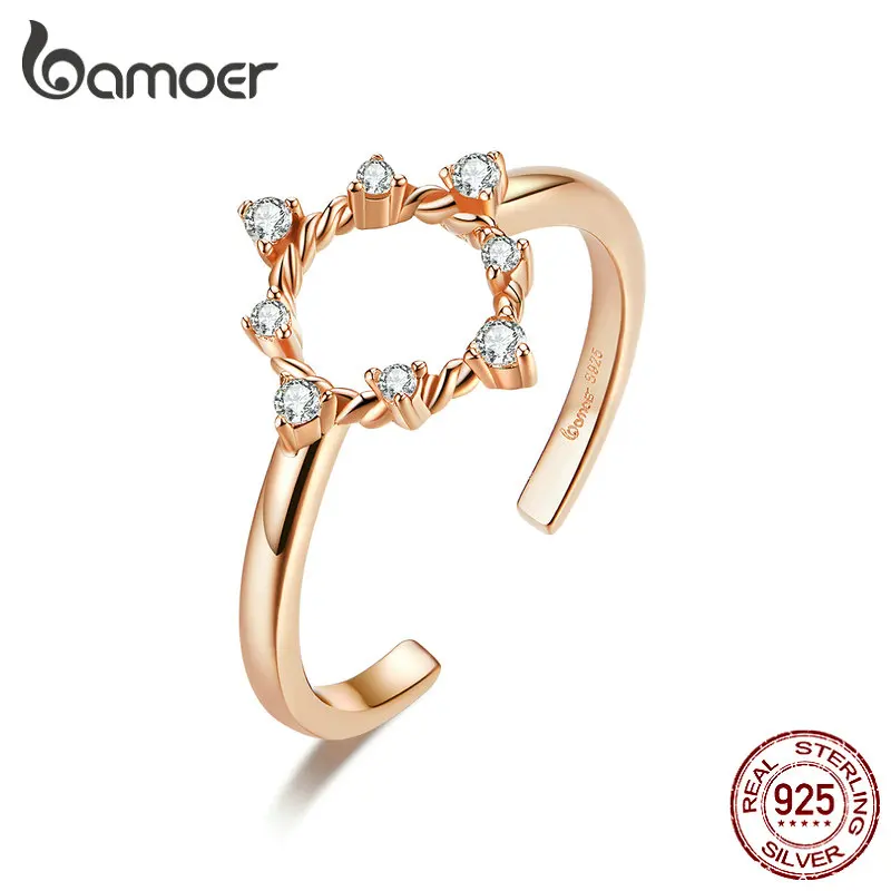 

bamoer Dazzling CZ Round Open Adjustable Finger Rings for Women Free Size 925 Sterling Silver 2020 New Fashion Jewelry BSR093