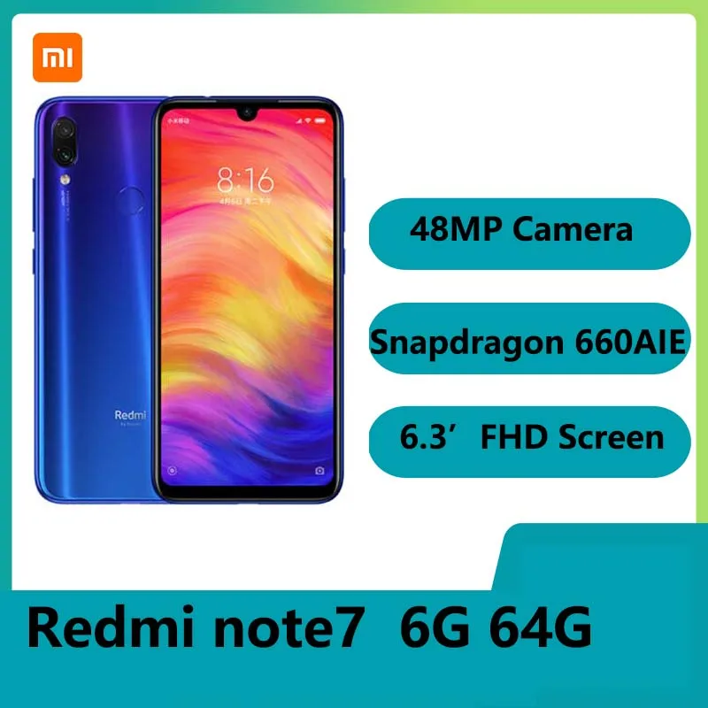 

Redmi Note 7 Mobile Phone 6.3' Full-Screen 48MP Camera 4G+64G Snapdragon 660AIE