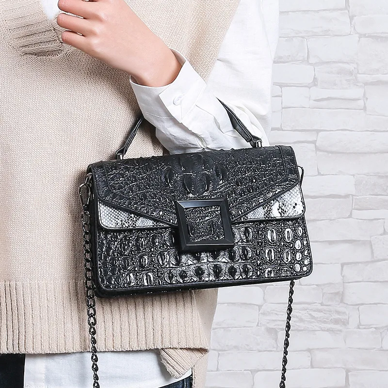 

Crocodile Pattern Contrast Color Joint Square Sling Bag Women's 2020 New Style Online Celebrity Oblique Bag Europe And America F