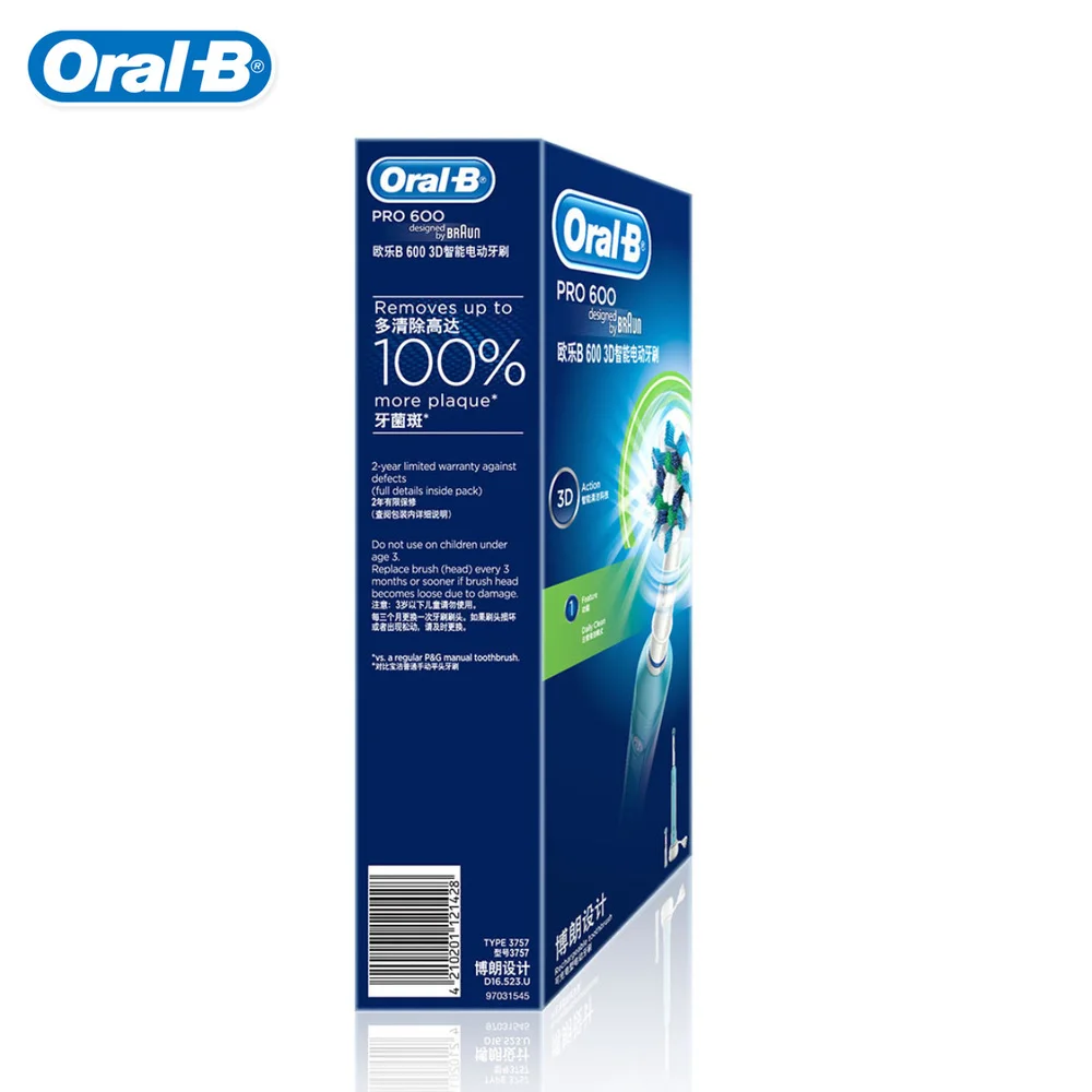 Oral B PRO600 Electric Toothbrush 3D Deep Clean Teeth Whitening Automatic Timer Rechargeable Tooth Brush Replacemnt Brush Head Oral B PRO600 Electric Toothbrush 3D Deep Clean Teeth Whitening Automatic Timer Rechargeable Tooth Brush Replacemnt Brush Head