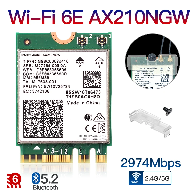 Двухдиапазонный 2974 Мбит/с Intel AX210 Беспроводной Wi Fi 6 AX200NGW NGFF M.2 Bluetooth 5 1 сетевая