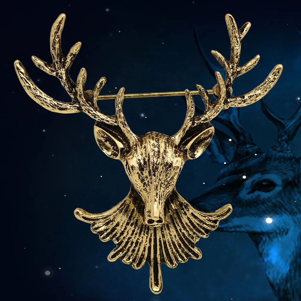 Fashion Vintage Deer Reindeer Brooch Collar Pin Jewelry Gift for Christmas Silver Gold