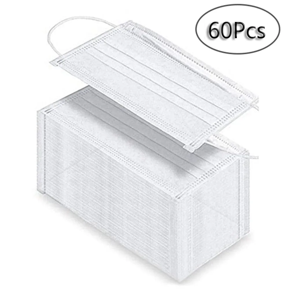 

60pcs PM2.5 Disposable Mask Activated Carbon Neutral Protection Fabric Dust Mask White 3-layer Waterproof Safety High Quality