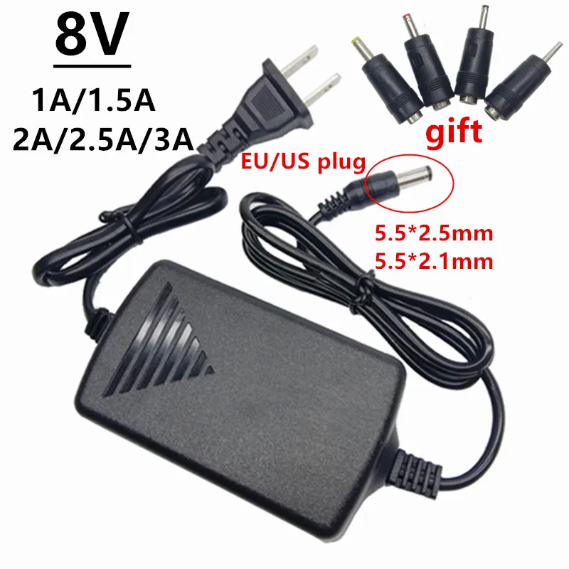 8 в 1A 1.5A 2A 2.5A 3A US EU вилка AC 110 В 220 DC вольт адаптер питания ac dc 4 шт. штекерное гнездо