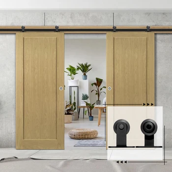 

Original Gifsin Sliding Barn Door Hardware Kit T-Shaped 4-9.6FT for Double Door better than Hardware Kit Rails and Rollers