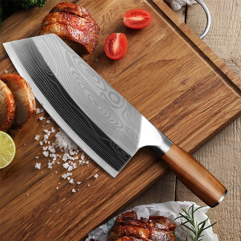 Kitchen Knives & Accessories expensive MHNTLOS Traditional Handmade Forged Kitchen Knife Hammer Stainless Steel Chef's Chopper Cooking Knives Wooden Meat Slicer knife block holder