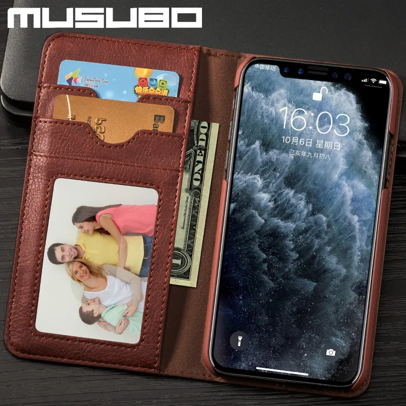 Роскошный чехол для телефона Musubo iPhone 11 Pro Max Кожаные чехлы с откидной крышкой Xs XR X 8