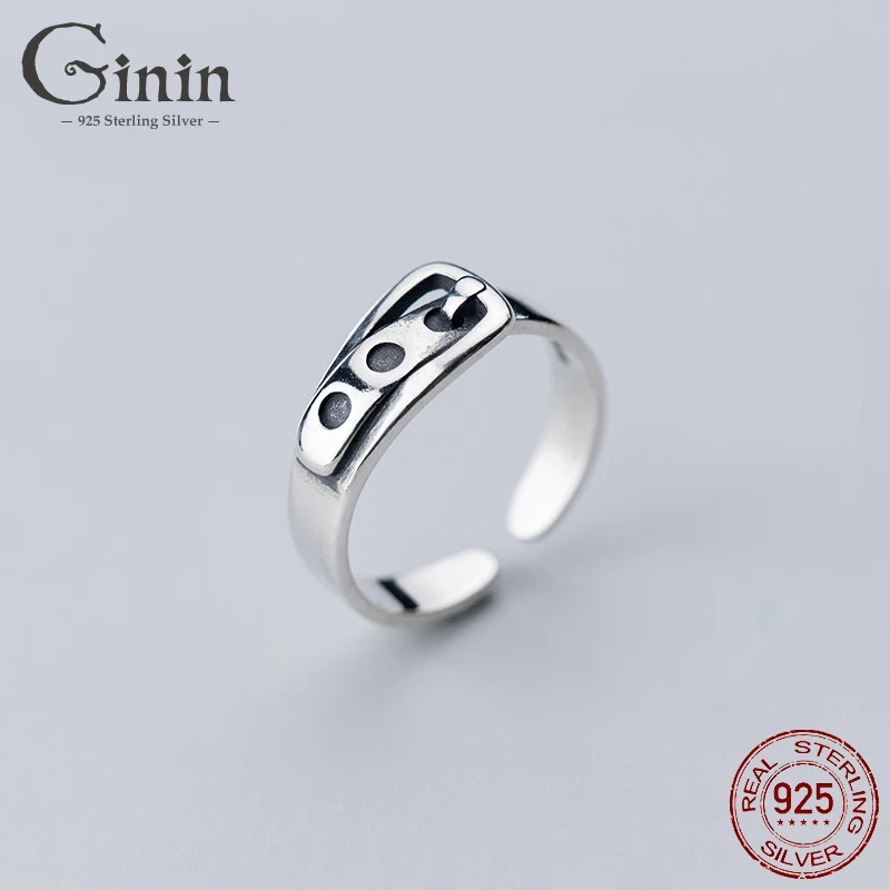 

Ginin Real 925 Sterling Silver Ring Men's Punk Thai Silver Glossy Belt Buckle 2021 Trendy Adjustable Hand and Jewelry Male Gift