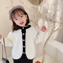 

Girls Sweater Baby's Coat Outwear 2021 Solid Thicken Warm Spring Autumn Buttons Cardigan Jacket Knitting Children's Clothing