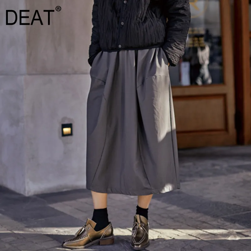 

DEAT 2020 New Spring Elastic High Waist Irregular Skirt Women Korea Loose Simple Office Lady Popular Temperament Bottom PD742