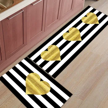 

Kitchen Mat Anti-slip Valentine'S Day Themed Gold Hearts Printed Carpet Doormat Hallway Bath Mat Living Room