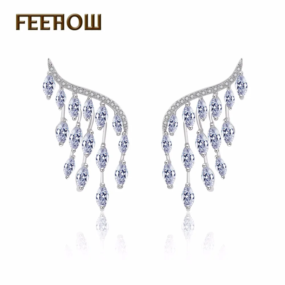 FEEHOW популярные серьги подвески с крыльями ангела высокое качество фианит