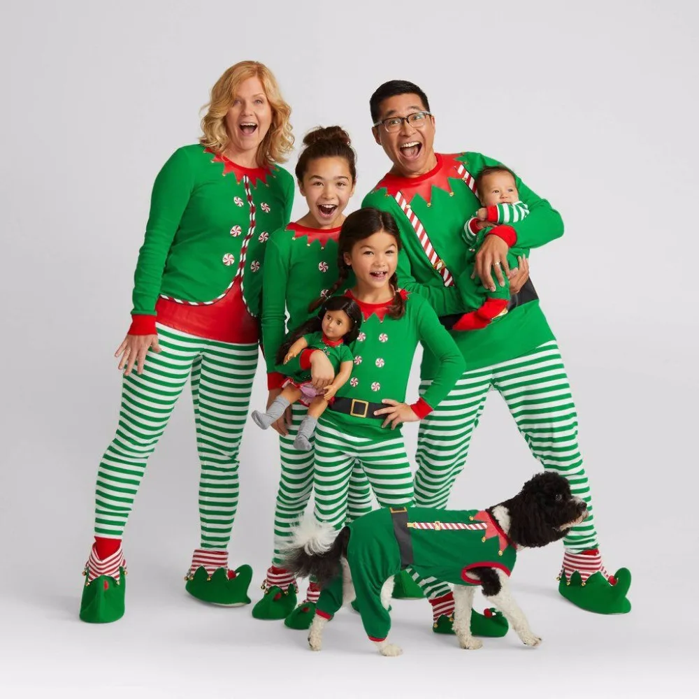 

Family Christmas Pajamas Striped Matching Sleepwear Clothes Outfits Look Mother Father Kids Baby Nightwear Family Pajamas Sets