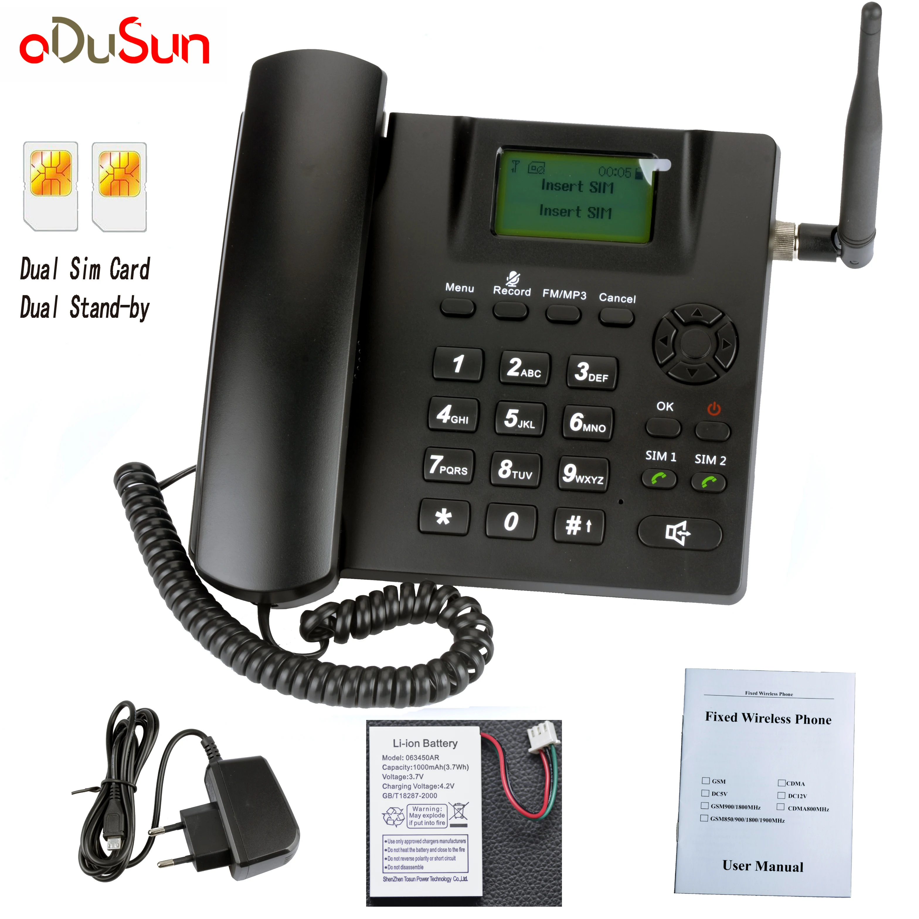 Dual Sim карты переход в режим ожидания GSM стационарный Беспроводной телефон Запись