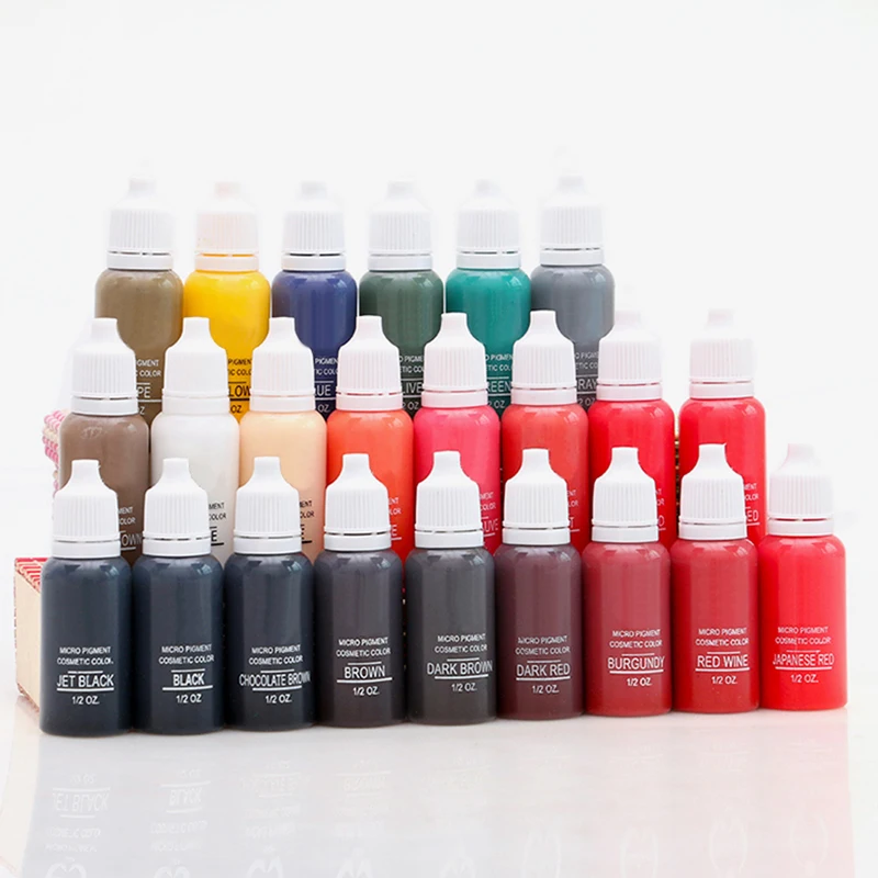 Permanent Makeup Micro Pigment Cosmetic Tattoo Ink 1/2 Oz for 3D Eyebrow Eyeliner Lip Lasting Long 15ml /Bottle 23 Colors