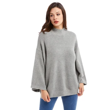 

Bikitique Simple Knitting Warm Sweater Round Neck Trumpet Long Sleeve Loose Winter Sweater Women Pullover Casual Date Sweater
