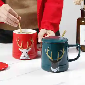 

Deer Pattern Gold Edge Ceramic Coffee Cup With Lid Mug Espresso Cups Funny Tea Cup Office Home Cups And Mugs Caffe Cup