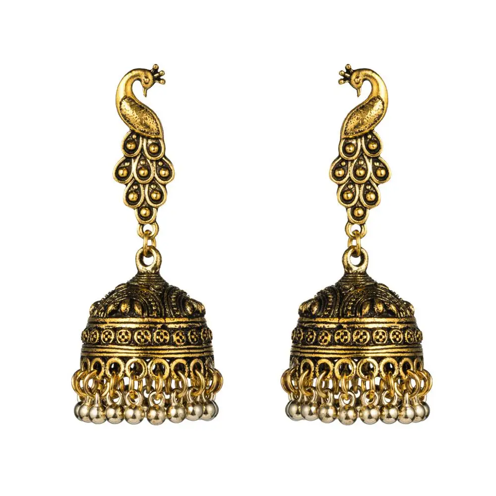 Indian Oxidized gold Colour Earring White Bead Jumka Jumki Bollywood Earring 
