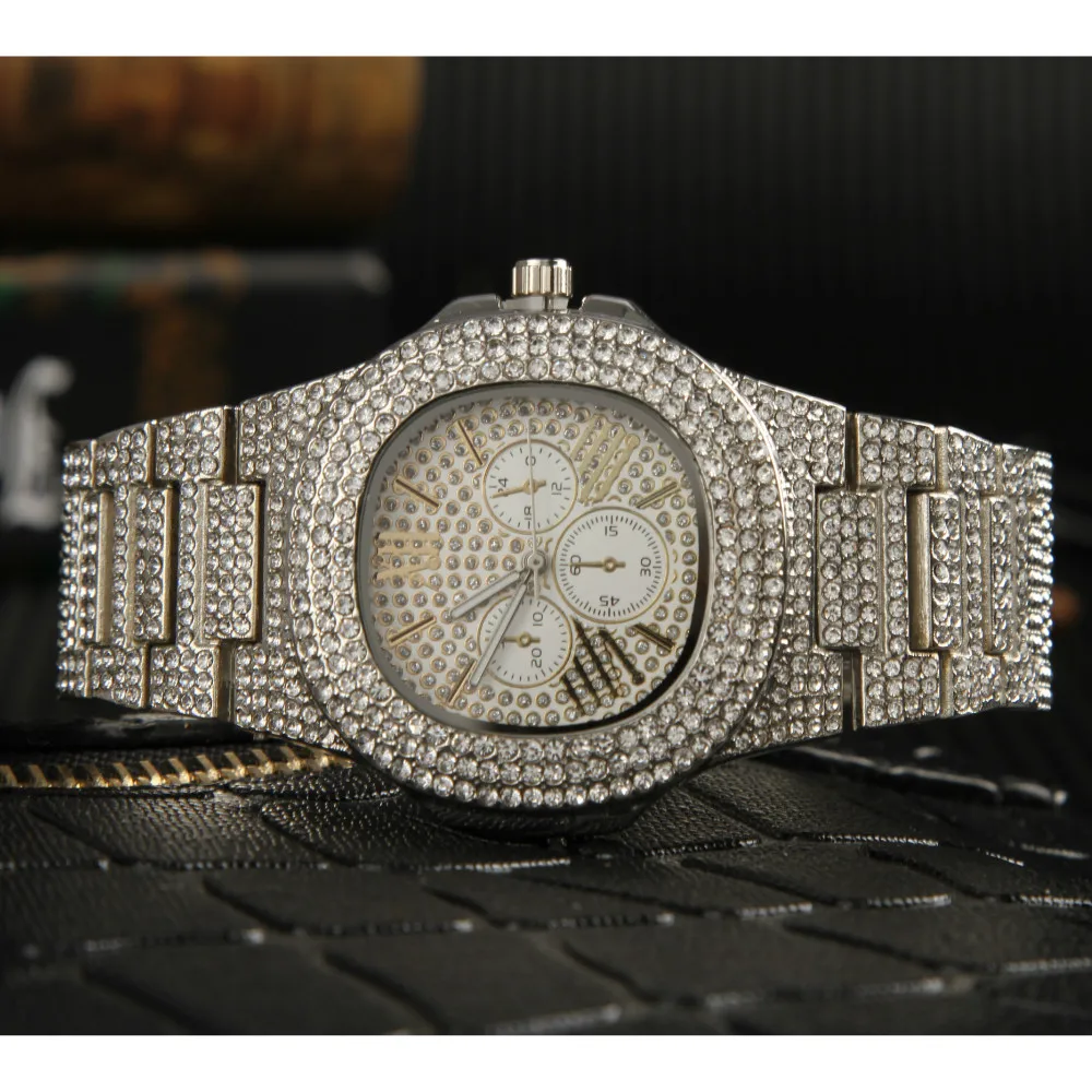 Роскошные мужские золотые часы в стиле хип-хоп, сплав, ледяные кубинские мужские часы и браслет, золотой браслет геометрической формы, хип-хоп браслет для мужчин