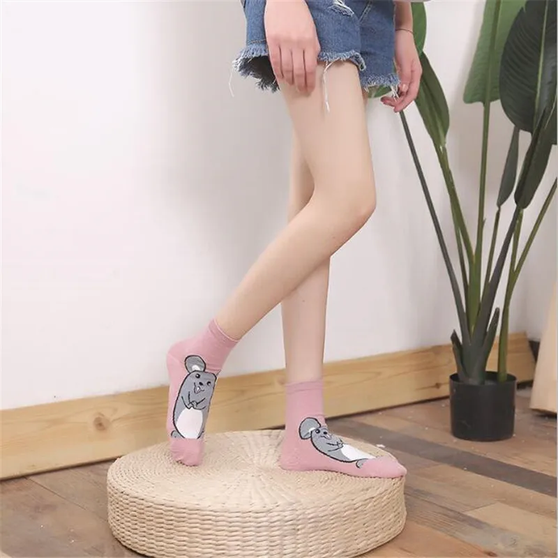 Носки в Корейском стиле с героями мультфильмов Kawaii; Новинка; модные теплые носки с мышкой из мультфильма для женщин; удобные дышащие хлопковые носки