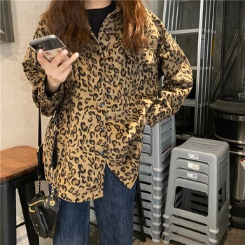 

Leopard Print Long Sleeve Bf Wool Shirt