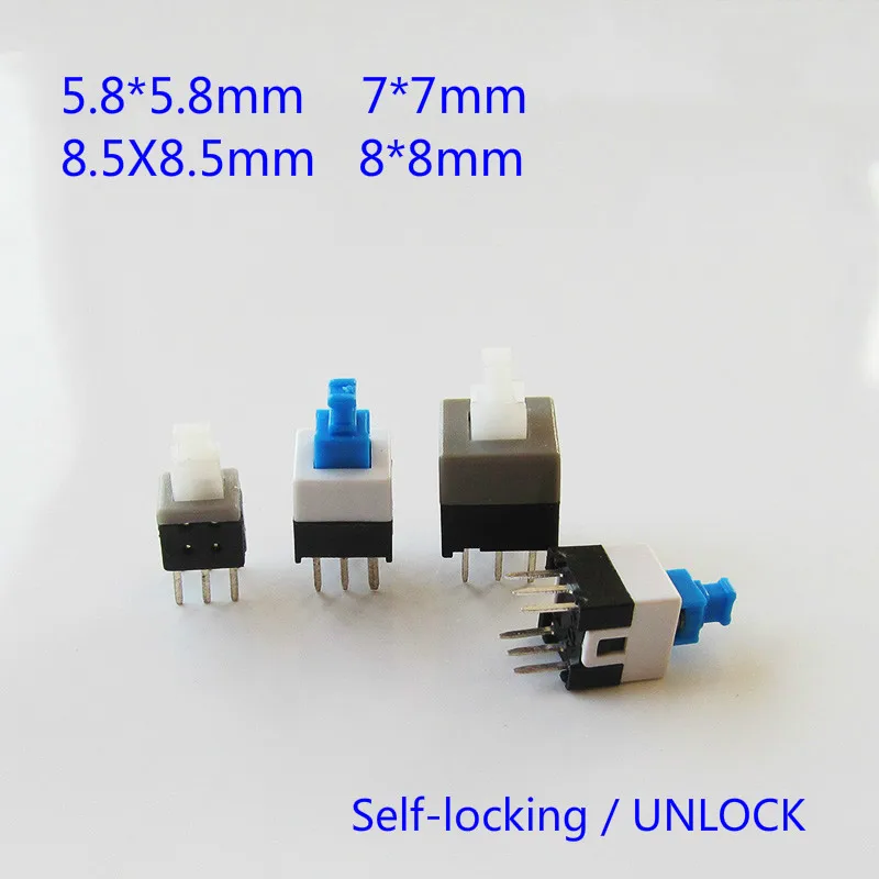 

5PCS/LOT 5.8x5.8mm 7x7mm 8x8mm 8.5x8.5mm Self Locking / UNlock Push Tactile Power Micro Switch 6 Pin Button Switches