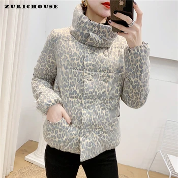 

ZURICHOUSE 2020 Winter Jacket Women Short Fashion Print Parka Thick Warm Stand Collar Long Sleeve Casual Cotton-padded Coat