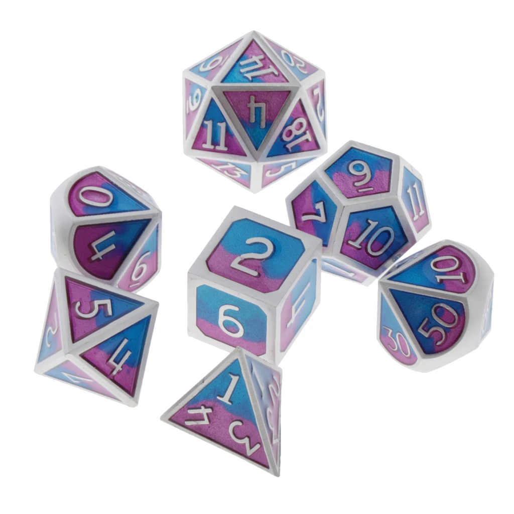 7pcs Embossed Metal Multi-sided Polyhedral Dice Set for Dungeons and Dragons Dice MTG DND RPG Table Games Board Game D20 D12 Set