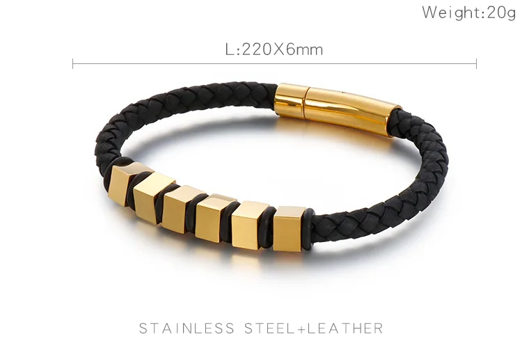 Kalen, итальянский, золотой цвет, кожаные браслеты для мужчин, модные, нержавеющая сталь, 22 см, дешевые, плетеные, кожаные браслеты, бижутерия - Окраска металла: KB115986-K