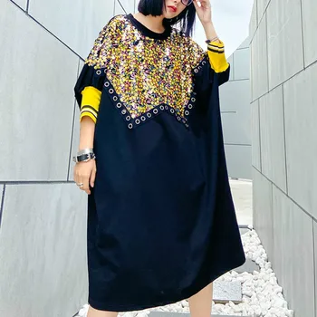 

XUXI Sexy Dress Women 2020 New Summer Sequins Large Size Slim Fashion Fashion Women's Light Mature Temperament Dress FZ1684