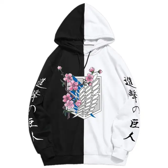Attack On Titan Hoodie Japanese Anime Hingeki No Kyojin Graphic Sweatshirt Pullover Casual Hooded Streetwear Tops Unisex Black20