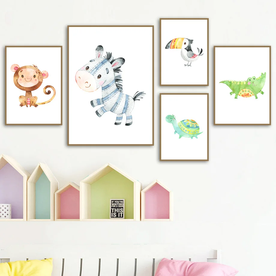 

Giraffe Lion Flamingo Elephant Animal Wall Art Print Canvas Painting Nordic Posters And prints Wall Pictures Baby Kids Room