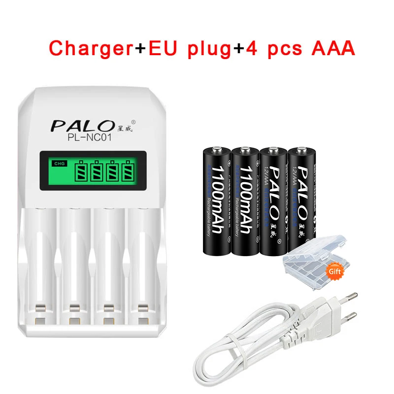 PALO 1,2 V 1100mah aaa аккумуляторная батарея Ni-MH/NI-CD аккумуляторная батарея зарядное устройство+ 4 шт/8 шт AAA аккумуляторная батарея для игрушек - Цвет: 4battery and charger