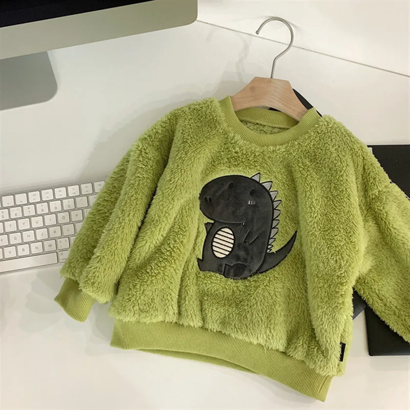 Clothes For Girl boy Long Sleeve Cartoon Print Baby Girl Sweater Top Winter Warm Plus Velvet Kids Clothes Pullover