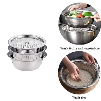 

5 in 1 Kitchen Tool Stainless Steel Drain Pot Food Chopper Multifunctional Vegetable Cutter Peeler Hand Held Slicer Grater Cook