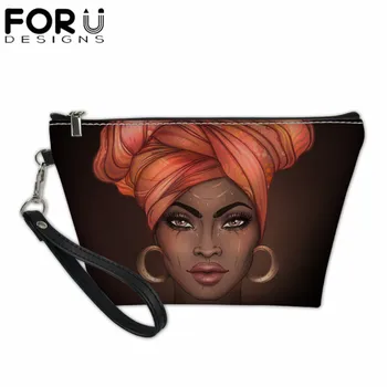 

FORUDESIGNS African Women Pattern Cosmetic Bag Fashion Women Makeup Bags Portable Cosmetics Bag For Travel Lady Tote Washing Bag