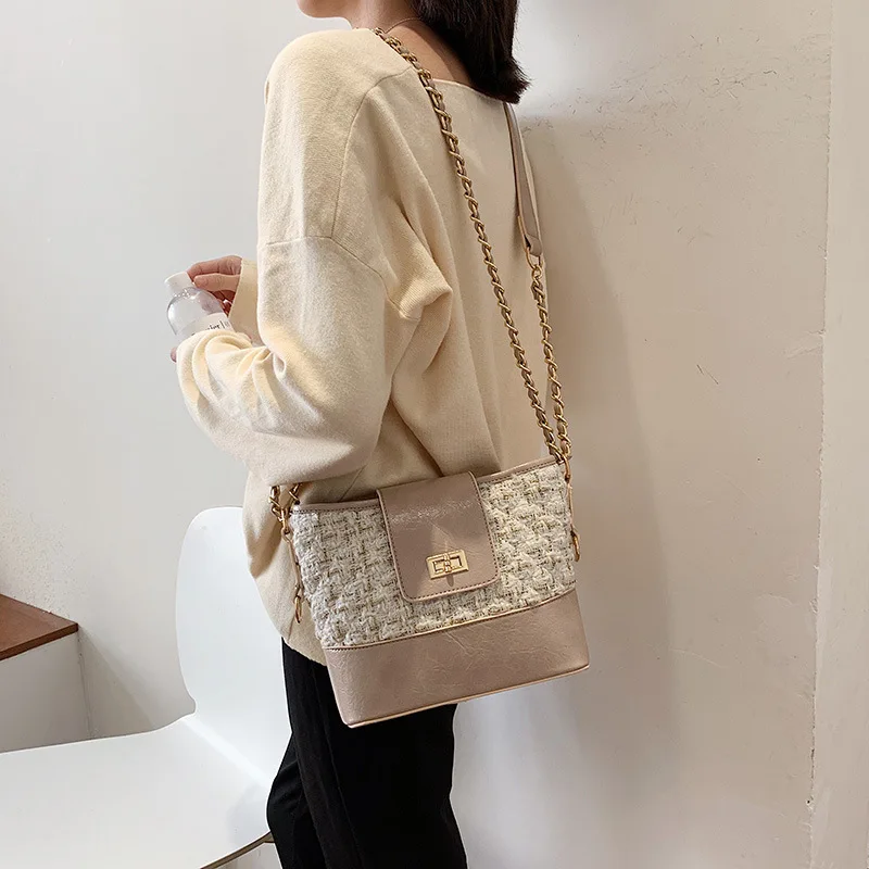 

Autumn And Winter New Arrival Woolen Cloth Bucket Bag Women's 2019 New Style Korean-style Versatile Shoulder Fashion Chain Hobo