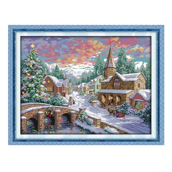

60 x 54cm 11CT 3 Strands Printing Cross Stitch Kits DIY Decorative Cross-stitch Embroidery Kit Without Frame - Snowscape Type 2