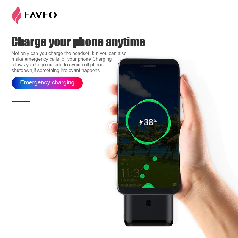 Беспроводная bluetooth-гарнитура FAVEO+ мобильное зарядное устройство два-в-одном, вставная bluetooth-гарнитура с двумя наушниками V5.0, открывающая всплывающую автоматическую связь