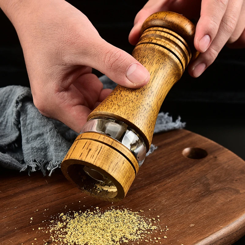 Wooden Salt And Pepper Mill With Wood Holder Manual Pepper Grinder Set Adjustable Ceramic Rotor Seasoning Spice Grinder