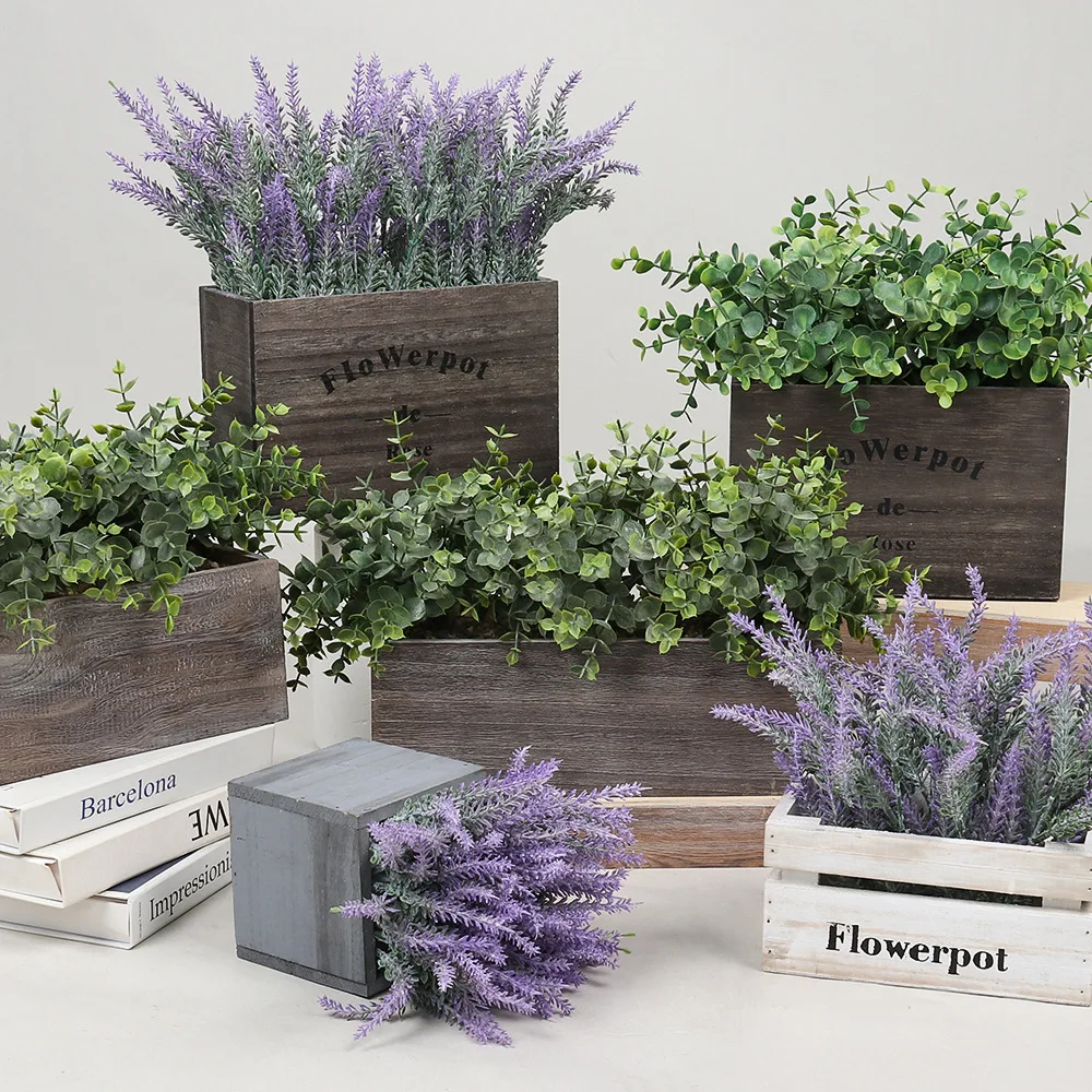 

Fake Eucalyptus Lavender Plant Pot Artificial Plant Flower Simulation Silk Pot Home Decor Wedding Mariage Garden Room Decor