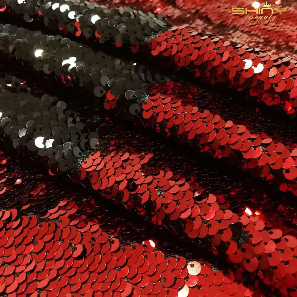 Red to Black 4 ярдов материал с пайетками зеленый 5 мм Серебряный Русалка из ткани с двусторонними блестками вечерние украшения блестящая ткань для Clothing-M191010 - Цвет: Red to Black