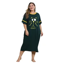 WHZHM летнее черное Повседневное платье размера плюс 3XL 4XL с коротким рукавом, женские свободные вечерние платья с рисунком кота и круглым вырезом